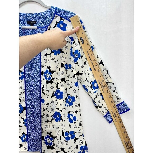 Talbots Floral 3/4 Sleeve Top Womens Small Blue White Notch Neck Popover Preppy - Picture 8 of 9